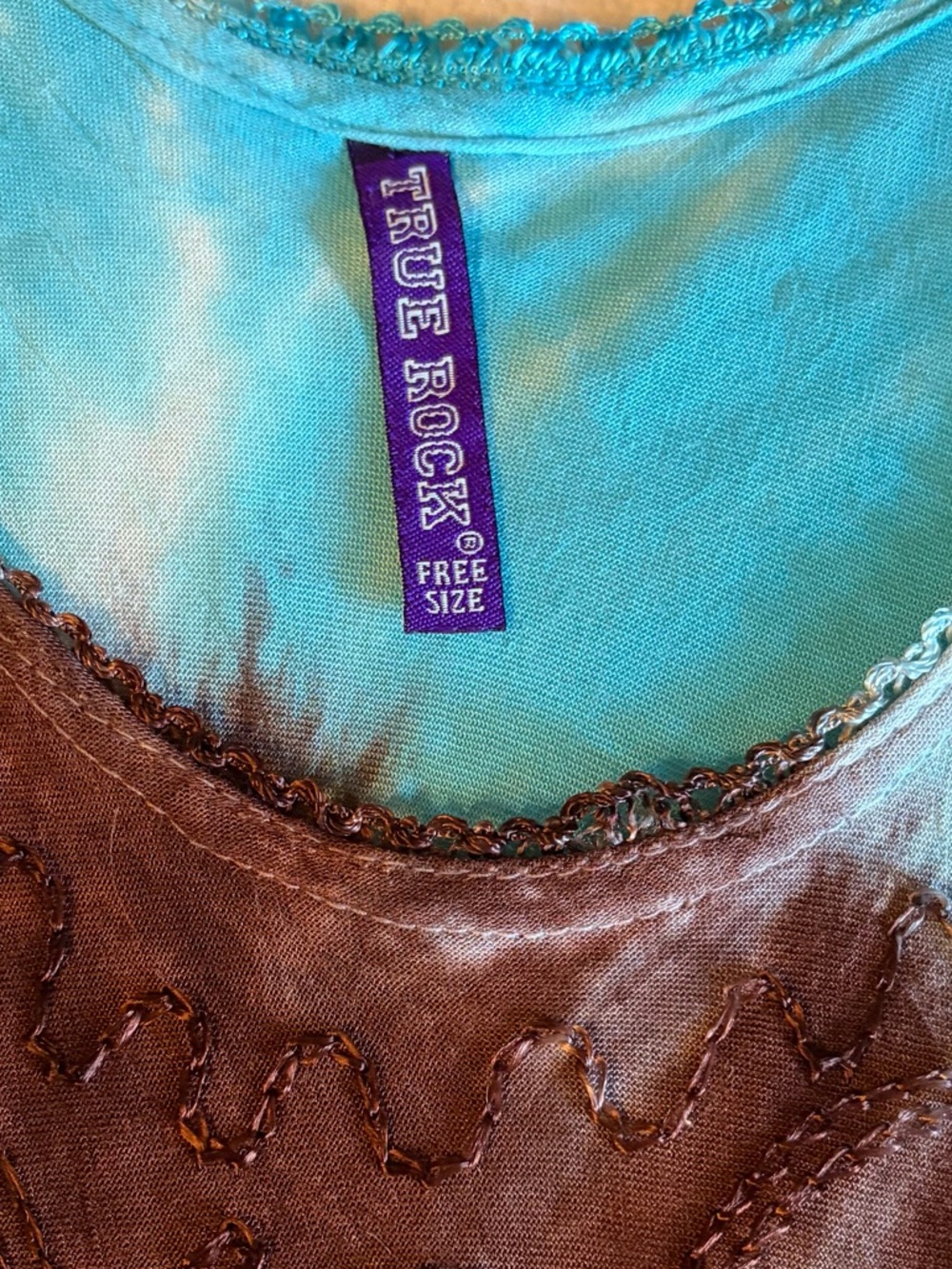 TRUE ROCK Turquoise & Chocolate Tie-Dye Tank Dress with Embroidered Detail - Picture 2 of 7